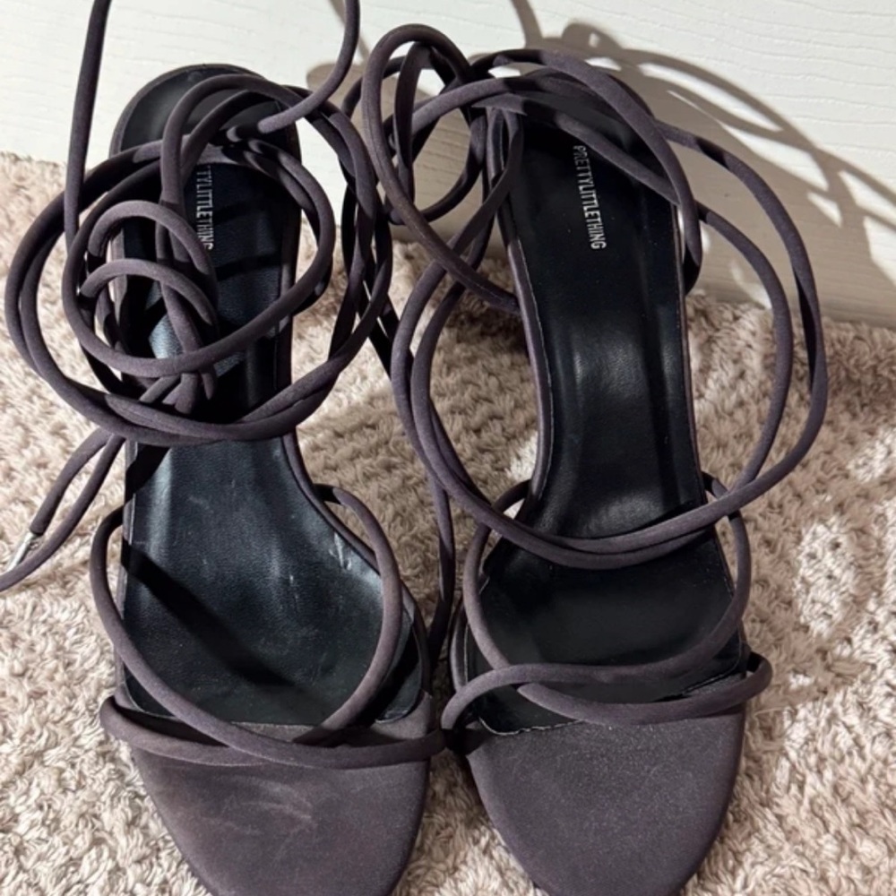 PrettyLittleThing Dark Gray Strappy Heels